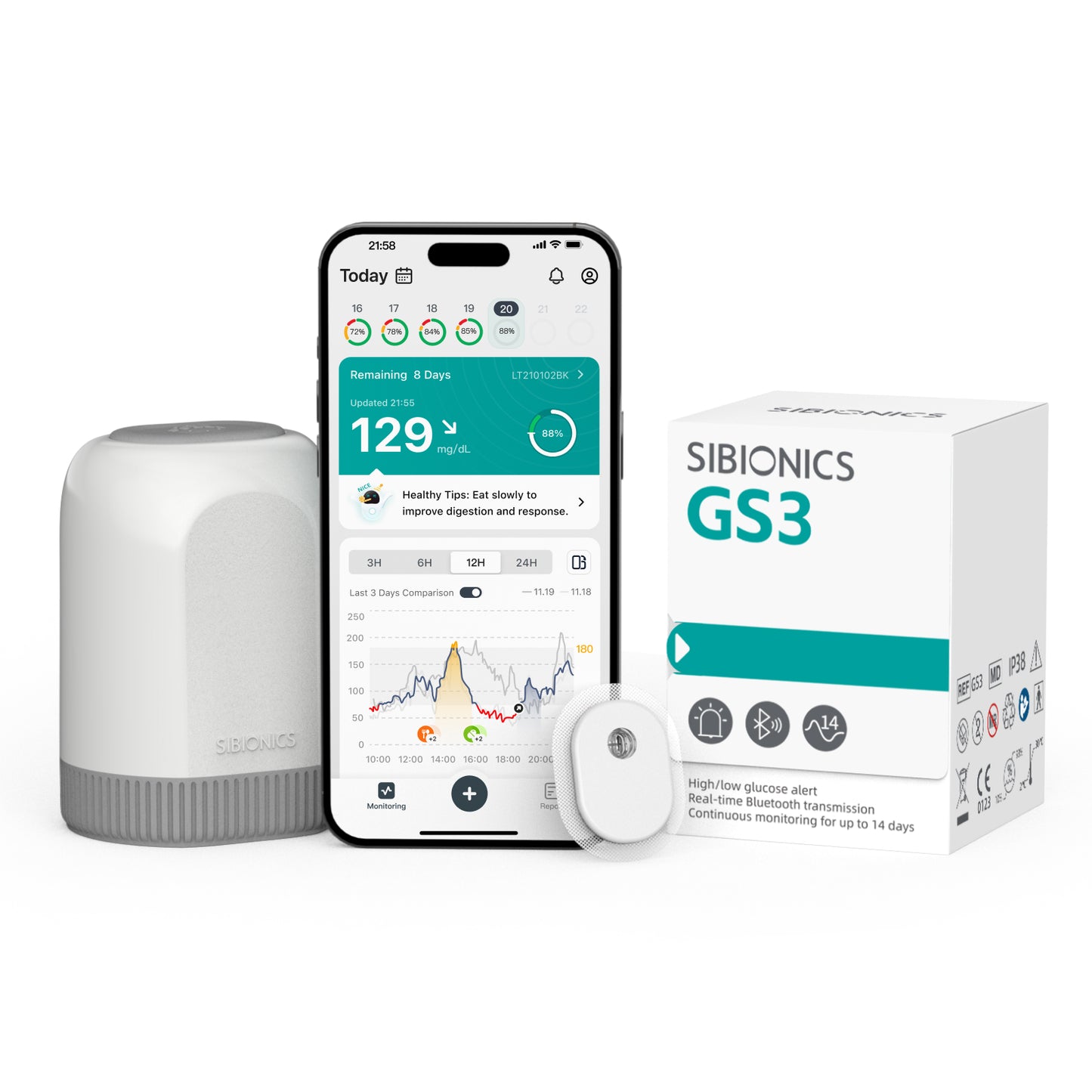 SiBionics GS3 nepārtrauktās glikozes monitorēšanas (CGM) sistēma